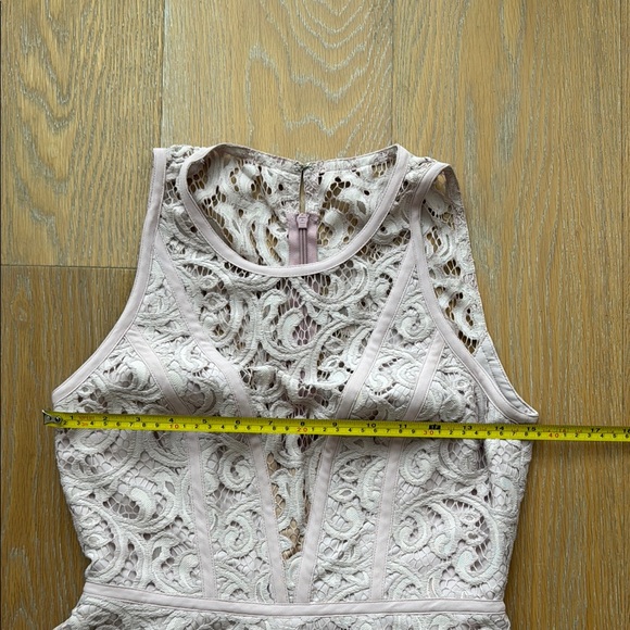 BCBGMaxAzria Hannah Lace Layered Mini Dress in Pink Mauve Lavendar shade - Picture 3 of 11